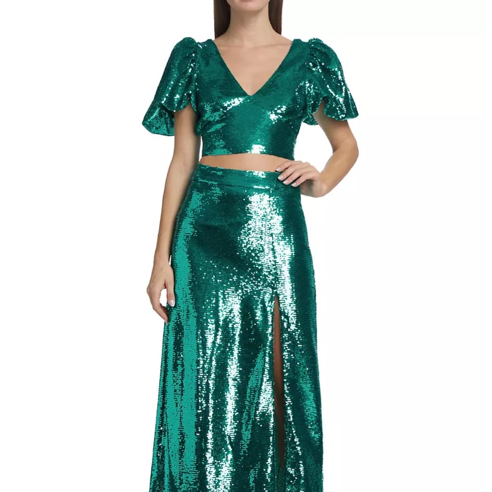 Teal Green sequin skirt by Love the Label